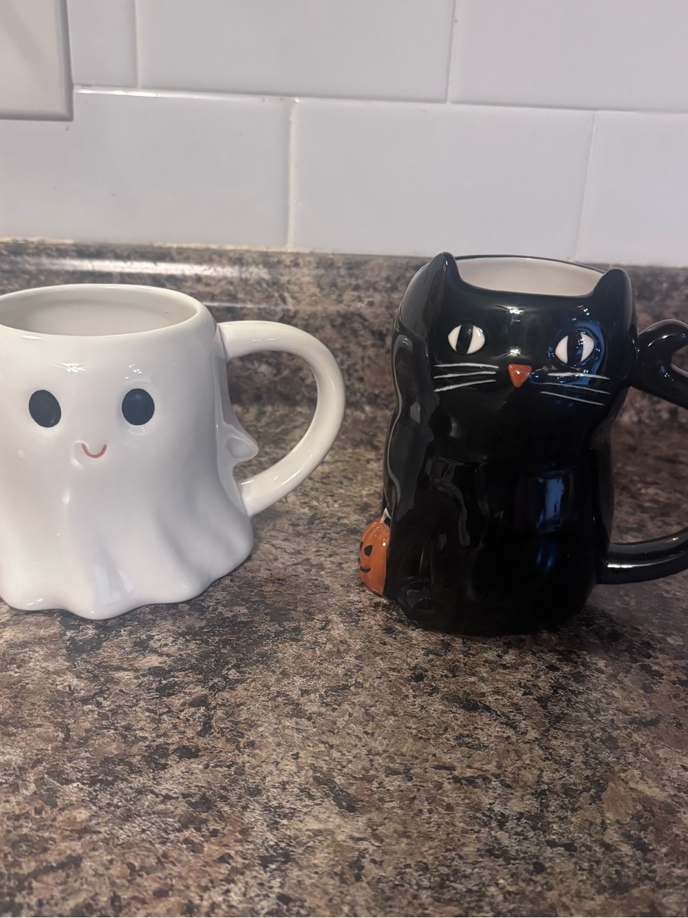 Black Ceramic Cat Mug with Pumpkin Accent - Halloween Coffee Cup